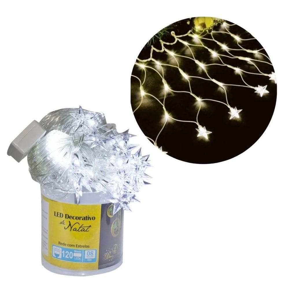 Cortina Rede Estrelas 120 Leds Branco Quente 8 Funções 3 Metros 127v - Wincy