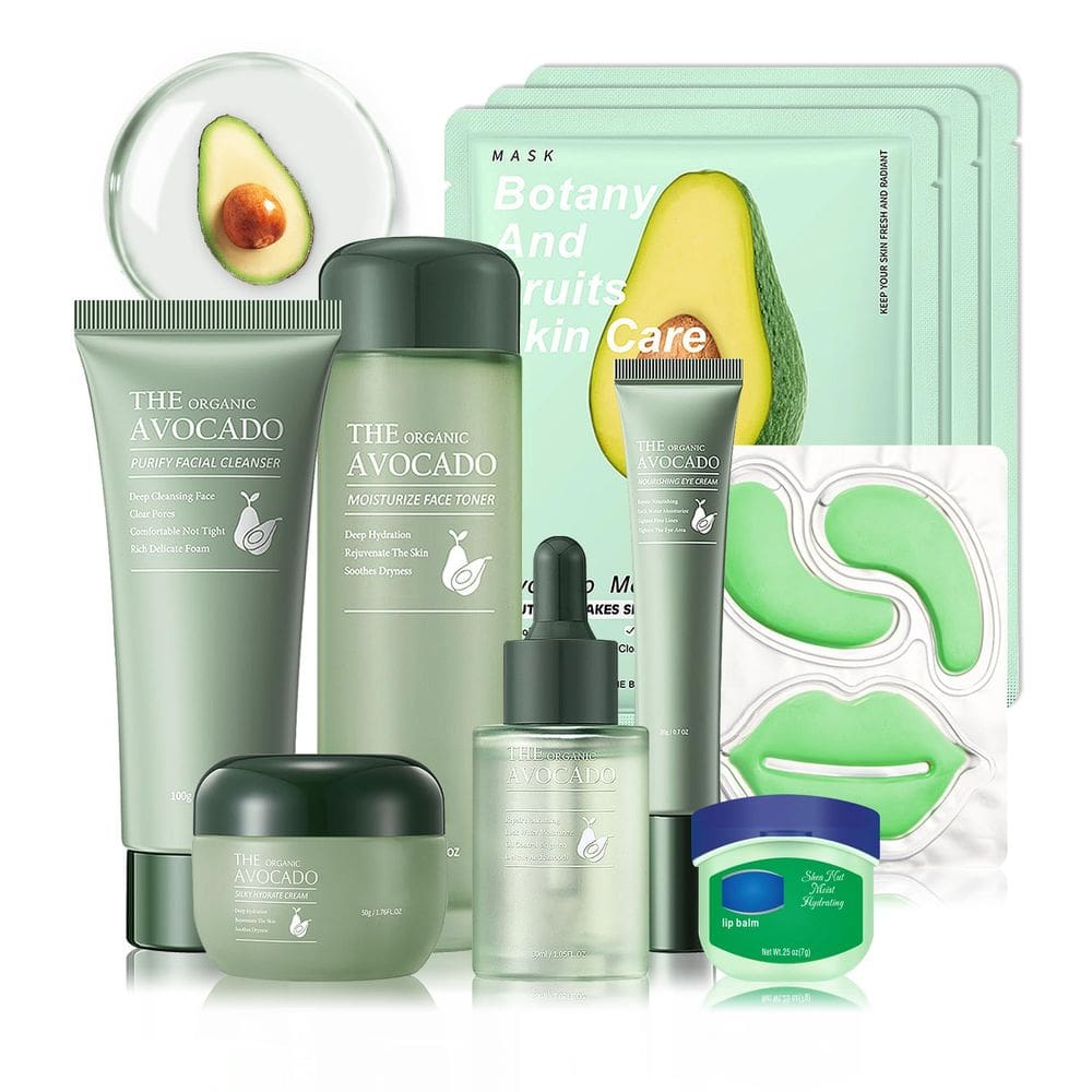 Conjunto de cuidados com a pele JunkuJK Avocado, 10 unidades com limpador facial e muito mais