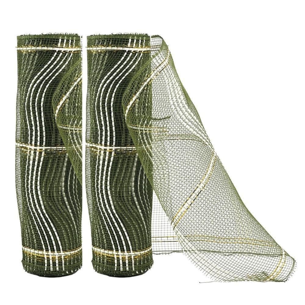 Kit 2 Telas Decorativa Fita Natal Malha Tule Verde Fio Branco 26cm X 5 Metros – Magizi