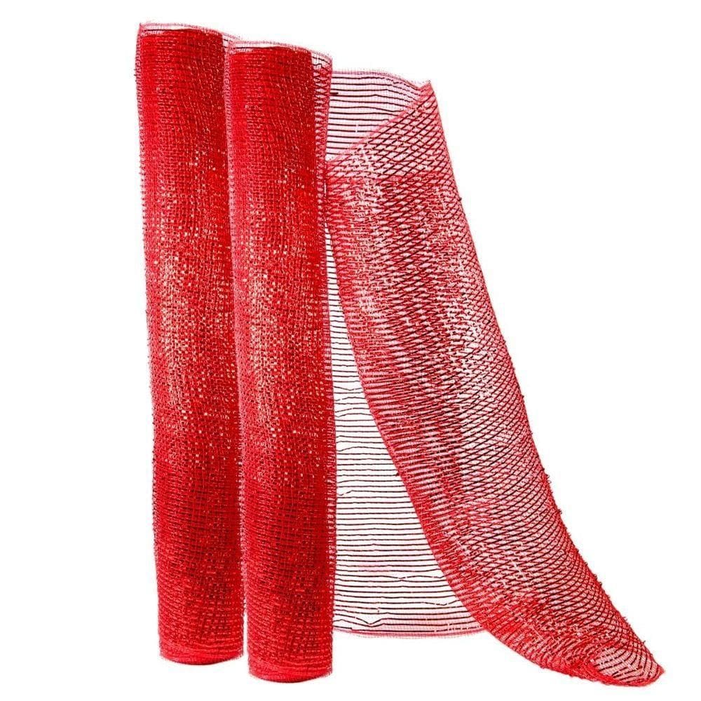 Kit 2 Telas Decorativa Natal Malha Tule Trançado Vermelho 52cm X 5m Brilhante Premium