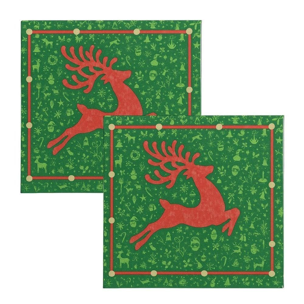 Kit Guardanapo De Natal Estampado Rena Verde E Vermelho 25x25cm Folha Dupla Prime 40 Unidades