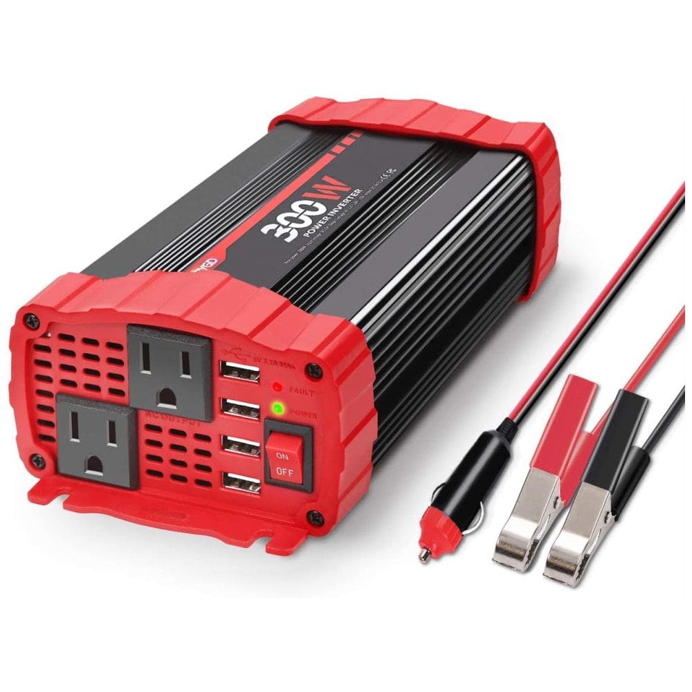 300W Car Power Inverter DC 12V to AC Converter Dual Outlets with 3.1A 4 USB Ports Car Charger Adapter, 110v, BYGD A300W 500W, Vermelho