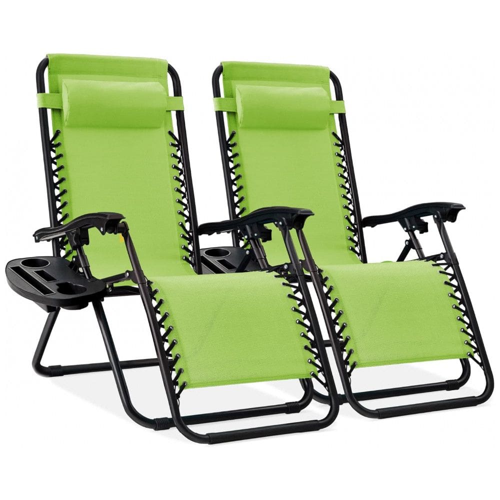 Cadeira de Praia Reclinável de Malha de Aço Ajustável Best Choice Products - Conjunto de 2 com Almofadas e Suporte,Best Choice Products