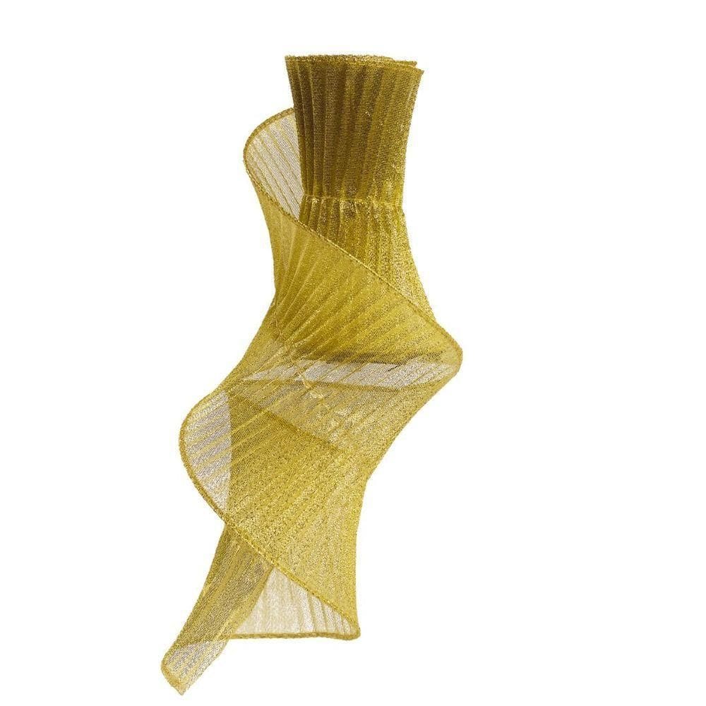 Fita Aramada Natal Dourada Plissada 12cm X 1,8m Luxo Para Laços E árvores