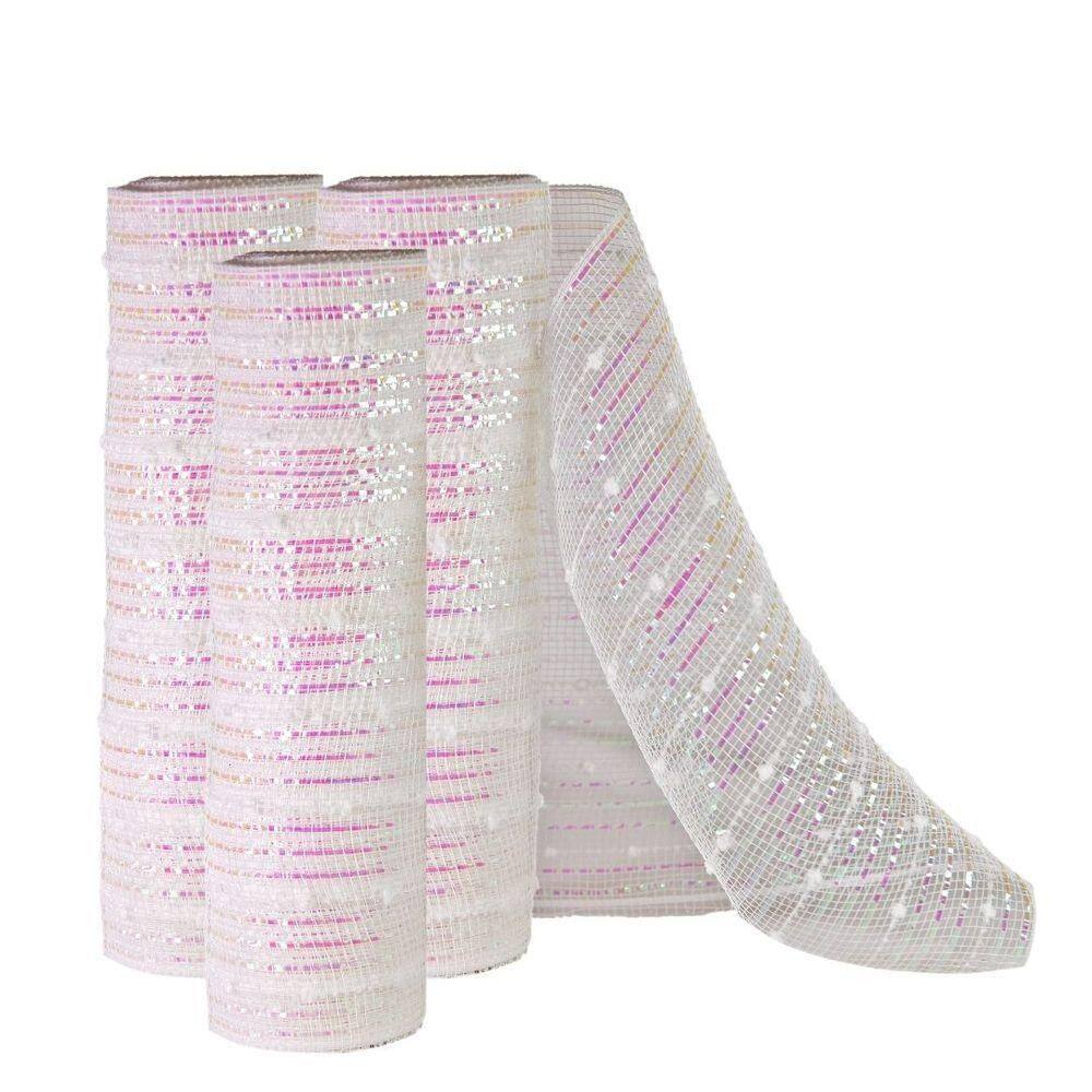 Kit 3 Telas Natal Malha Tule Decorativa Perolada Furta Cor Branco E Rosa 25cm X 5m Fita Premium