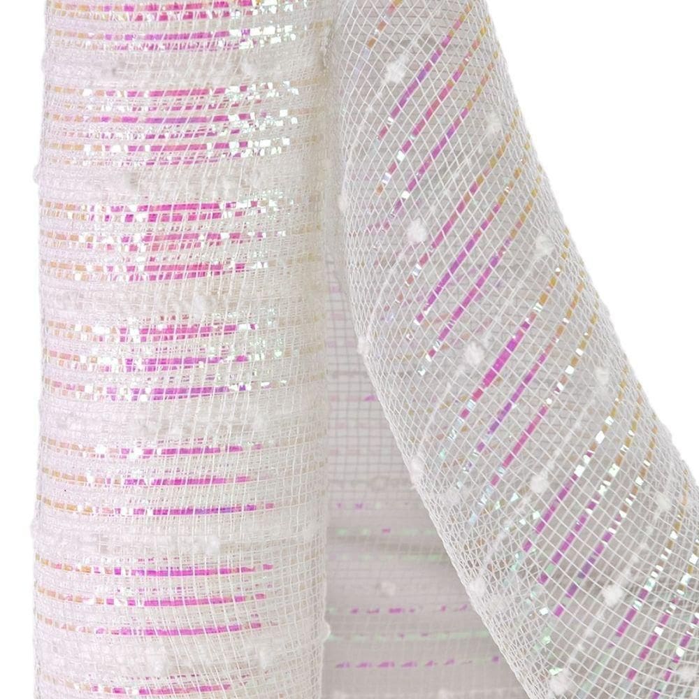 Tela Natal Malha Tule Decorativa Perolada Furta Cor Branco E Rosa 25cm X 5m Fita Premium