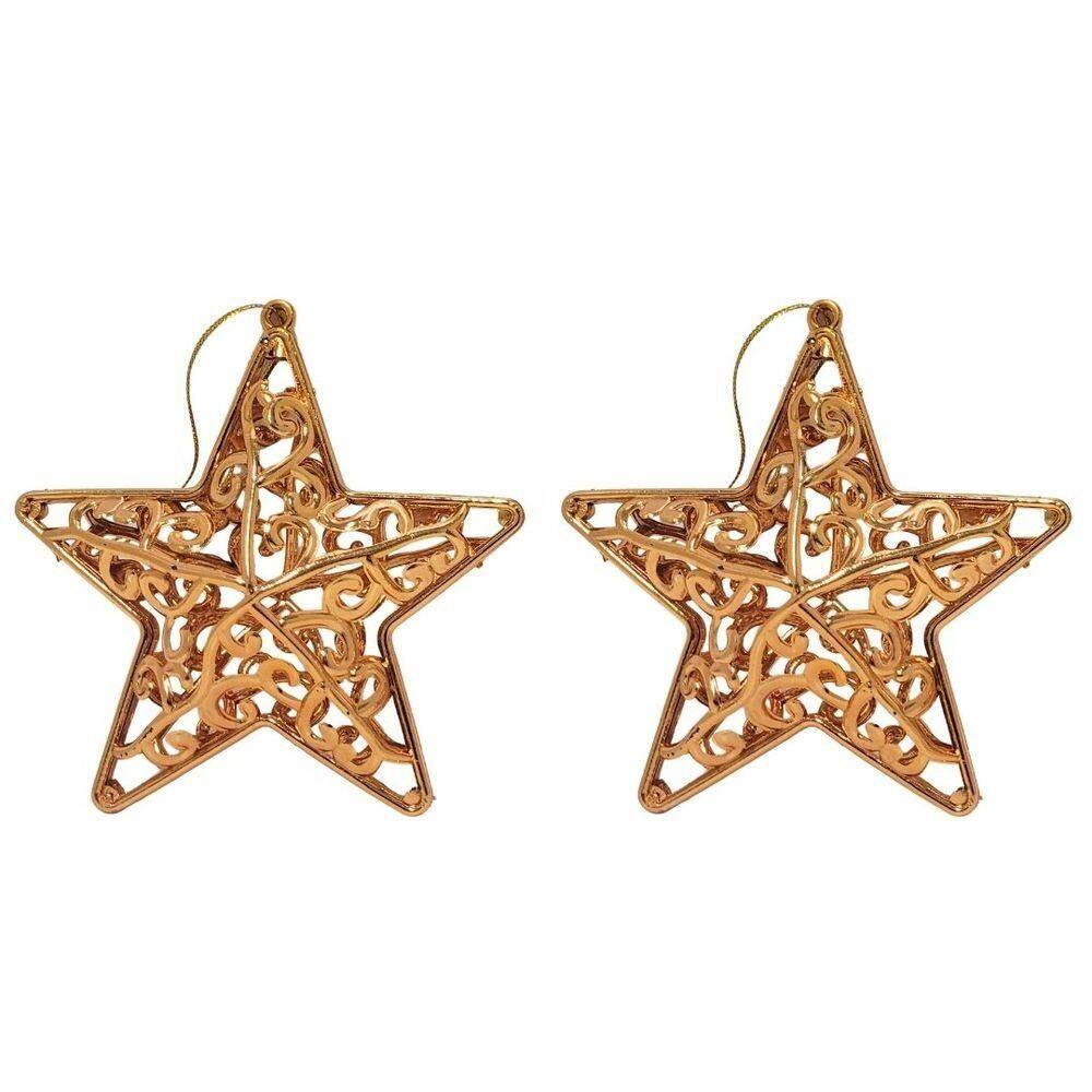 Kit 2 Estrelas Tridimensional Arabesco Bronze Metalizado 10cm - Magizi
