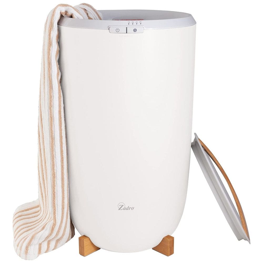 Aquecedor de Toalha Elétrico 20L com 4 Configurações de Temporizador, 110V, Zadro, Branco e Marrom Claro