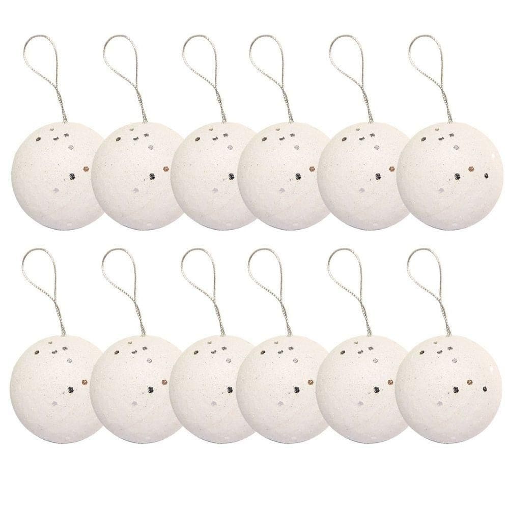 Jogo 12 Bolas De Natal Max Glitter Branco Prime 6cm Na Caixa - Magizi