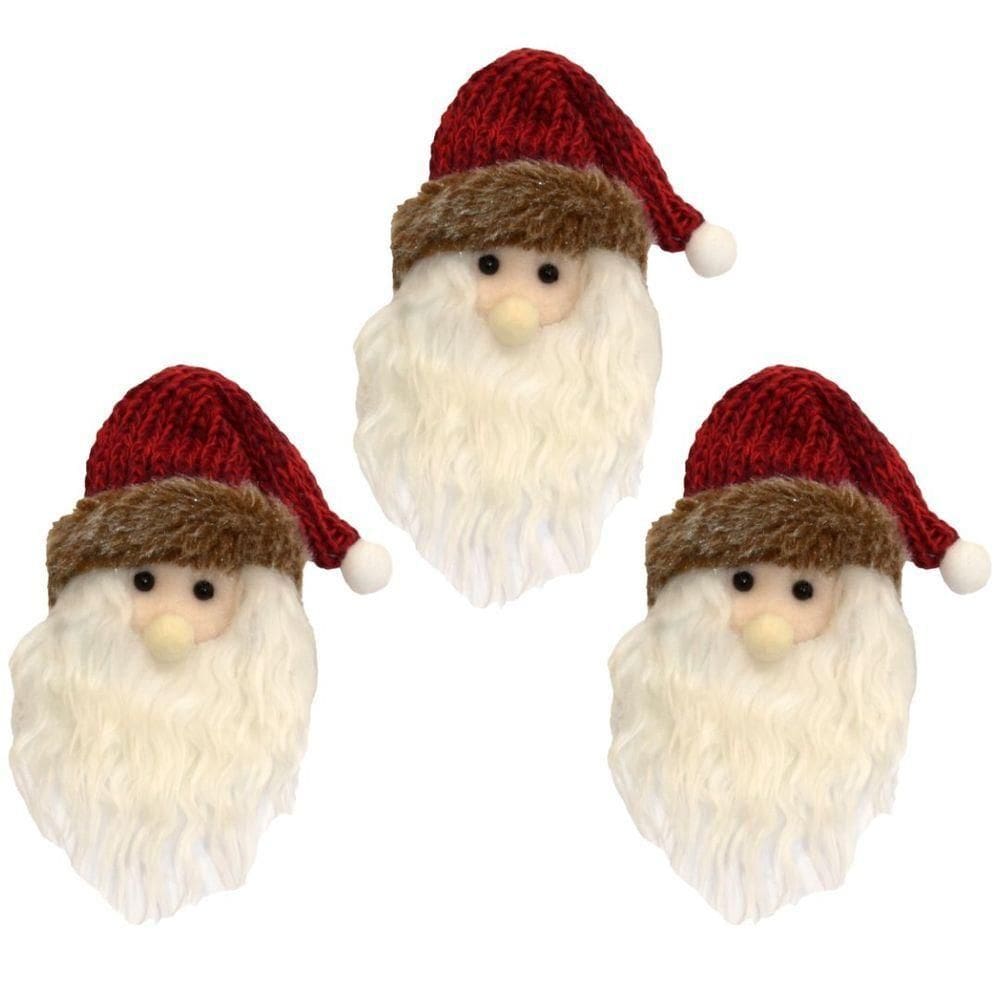 Kit 3 Pelúcias Carinha Papai Noel Scotch Pendente Gorro Crochê 13cm - Magizi