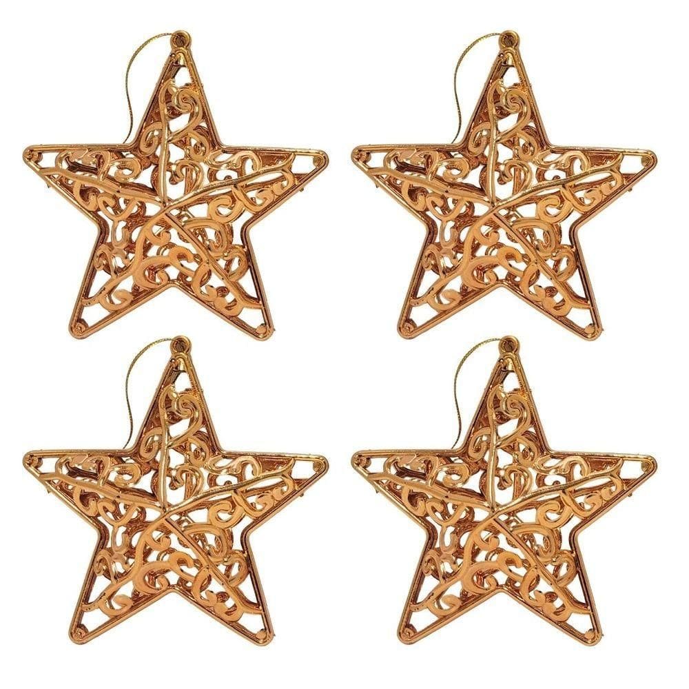 Kit 4 Estrelas Tridimensional Arabesco Bronze Metalizado 10cm - Magizi