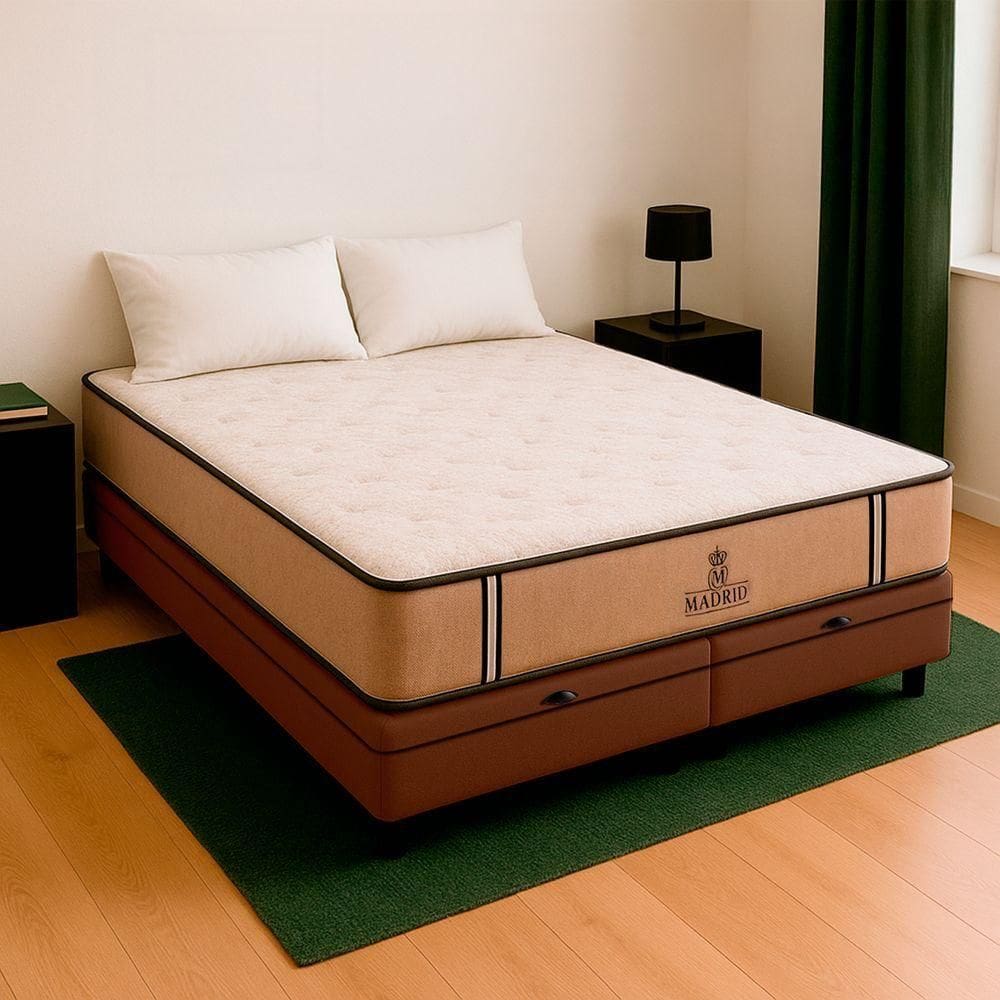 Cama Box Queen Marrom Colchão Madrid Molas Vstore 158x198x28