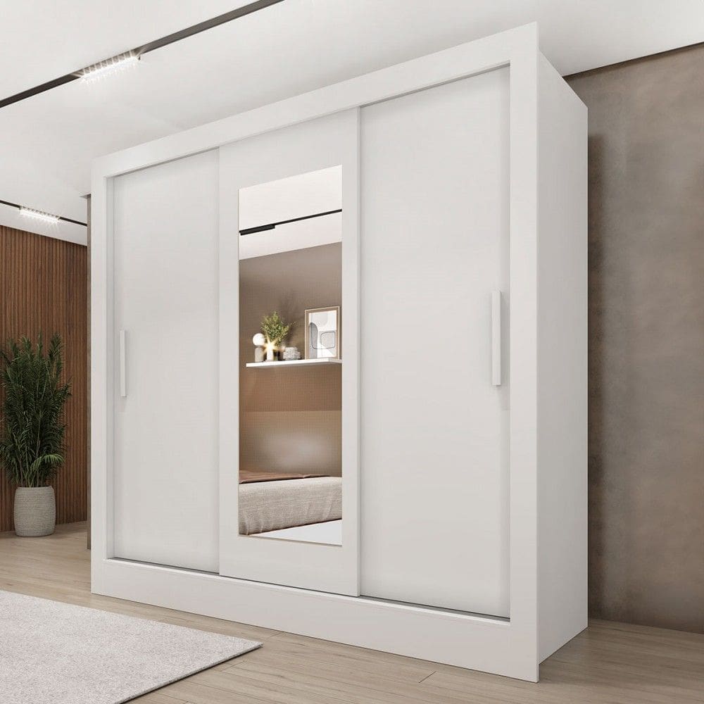 Guarda-Roupa Casal Vitória 3 Portas 4 Gavetas com Espelho Neve 33376 - Tcil Móveis