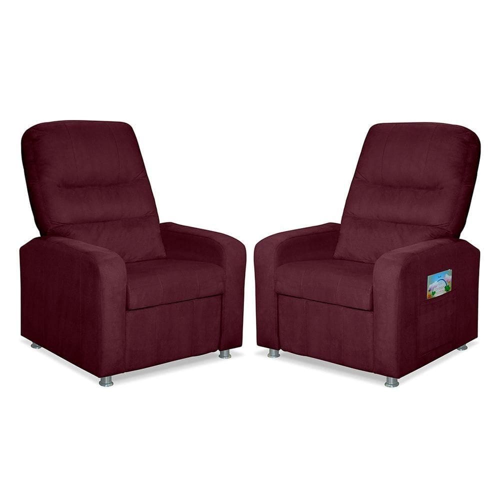 Kit 02 Poltronas Decorativas Do Papai Reclinável Confortável Suede Bordô - Lm Decor