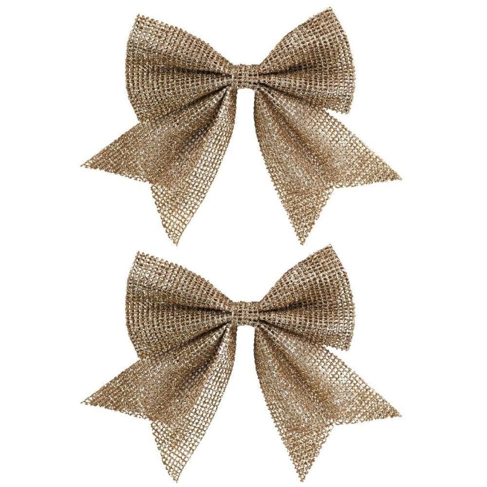 Jogo 2 Laços Telado Glitter E Lantejoula Champanhe Natal 13cm - Magizi