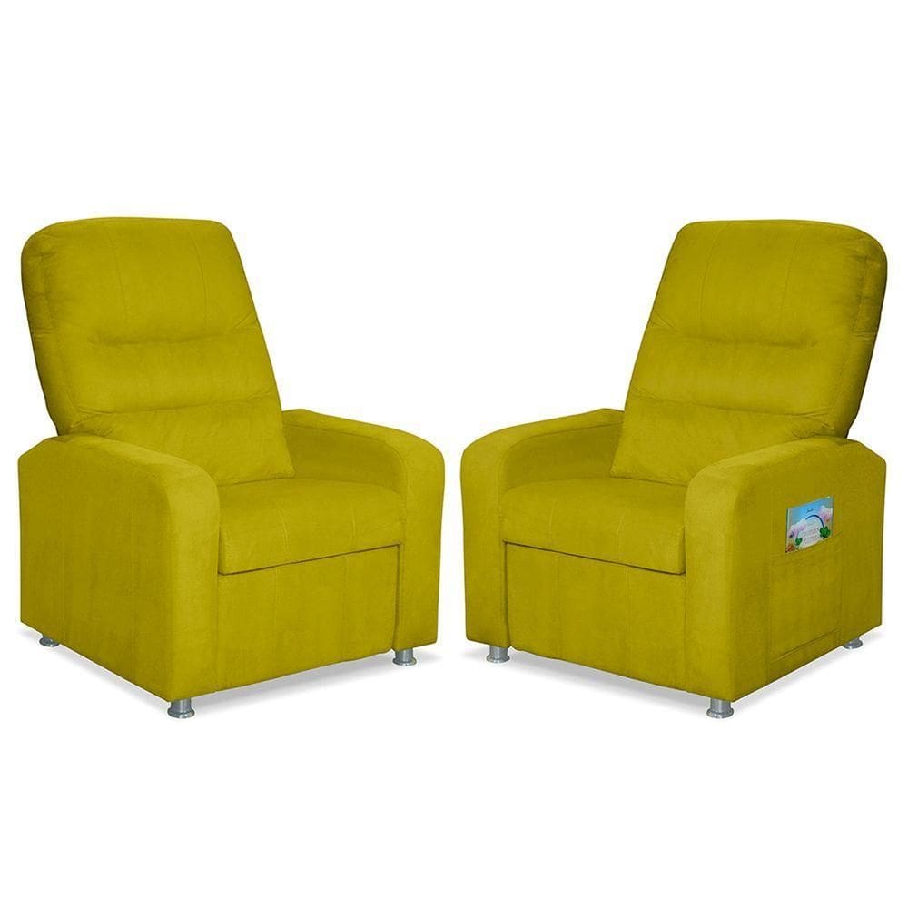 Kit 02 Poltronas Decorativas Do Papai Reclinável Confortável Suede Amarelo - Lm Decor