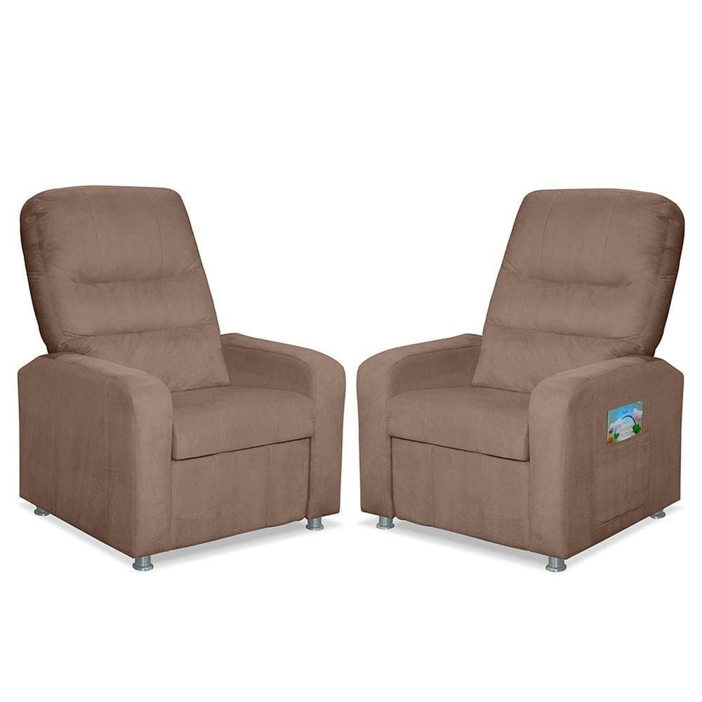 Kit 2 Poltronas Decorativas Do Papai Reclinável Confortável Suede - Lm Decor Cappuccino