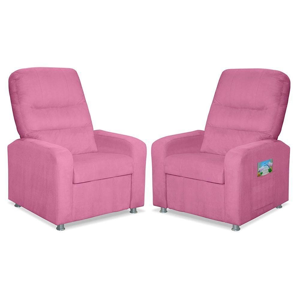 Kit 2 Poltronas Decorativas Do Papai Reclinável Confortável Suede - Lm Decor Rose