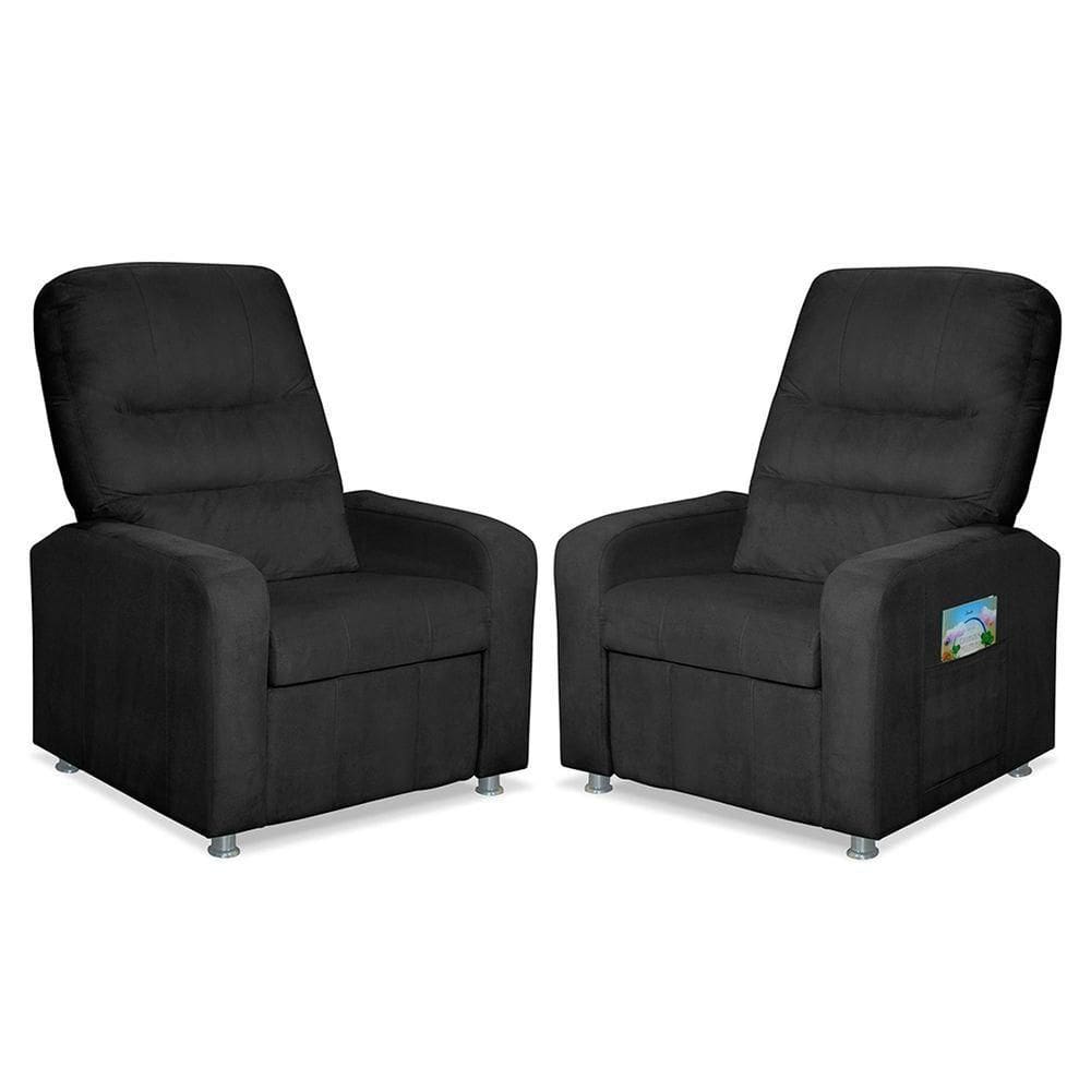 Kit 2 Poltronas Decorativas Do Papai Reclinável Confortável Suede - Lm Decor Preto