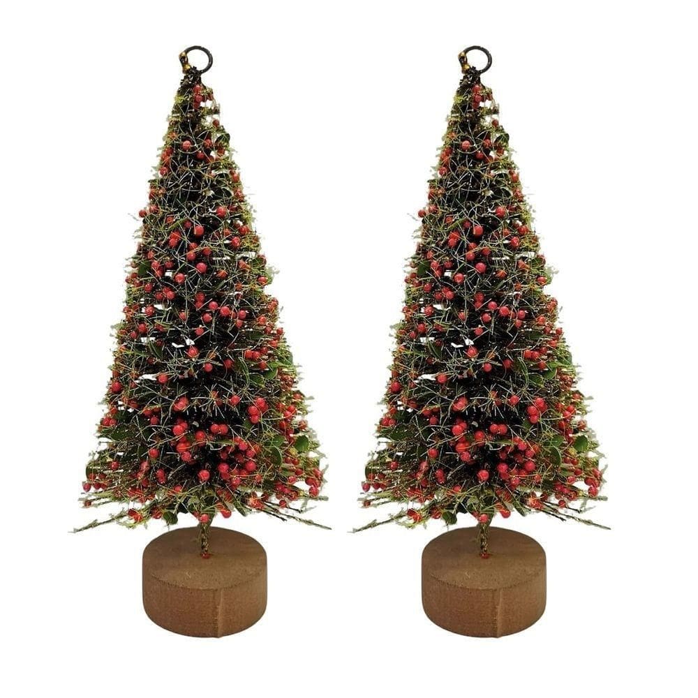 Jogo 2 Mini Pinheiros Natal Luxo Enfeite De Mesa Berries 22cm - Magizi
