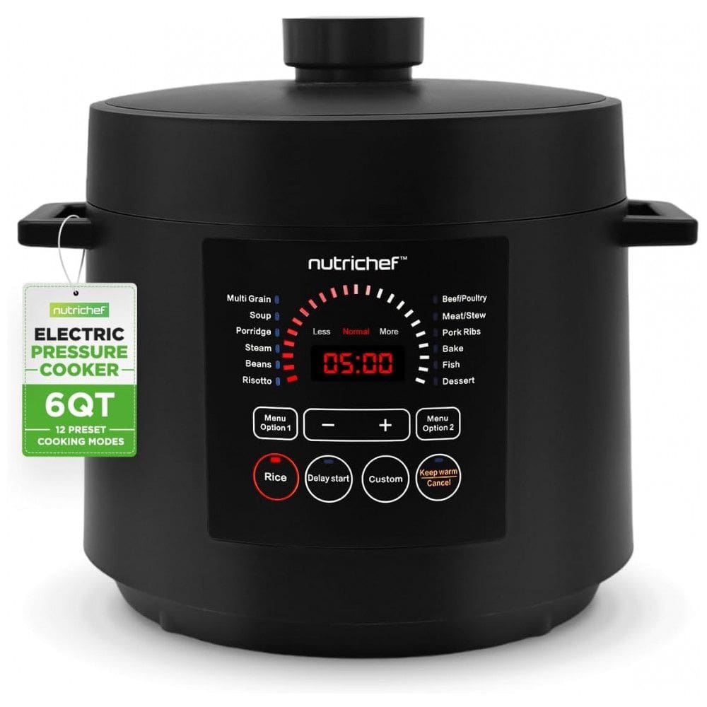 Panela de Pressão Elétrica NutriChef 5,7 litros 9 Funções Digitais Cozinha Multifuncional Ajuste de Tempo e Temperatura Cozinhe, Asse