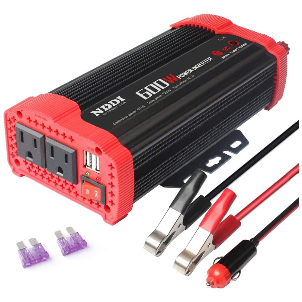 Inversor de Potência 600W 12V Para AC 2 Tomadas, USB, 110v, NDDI, Vermelho