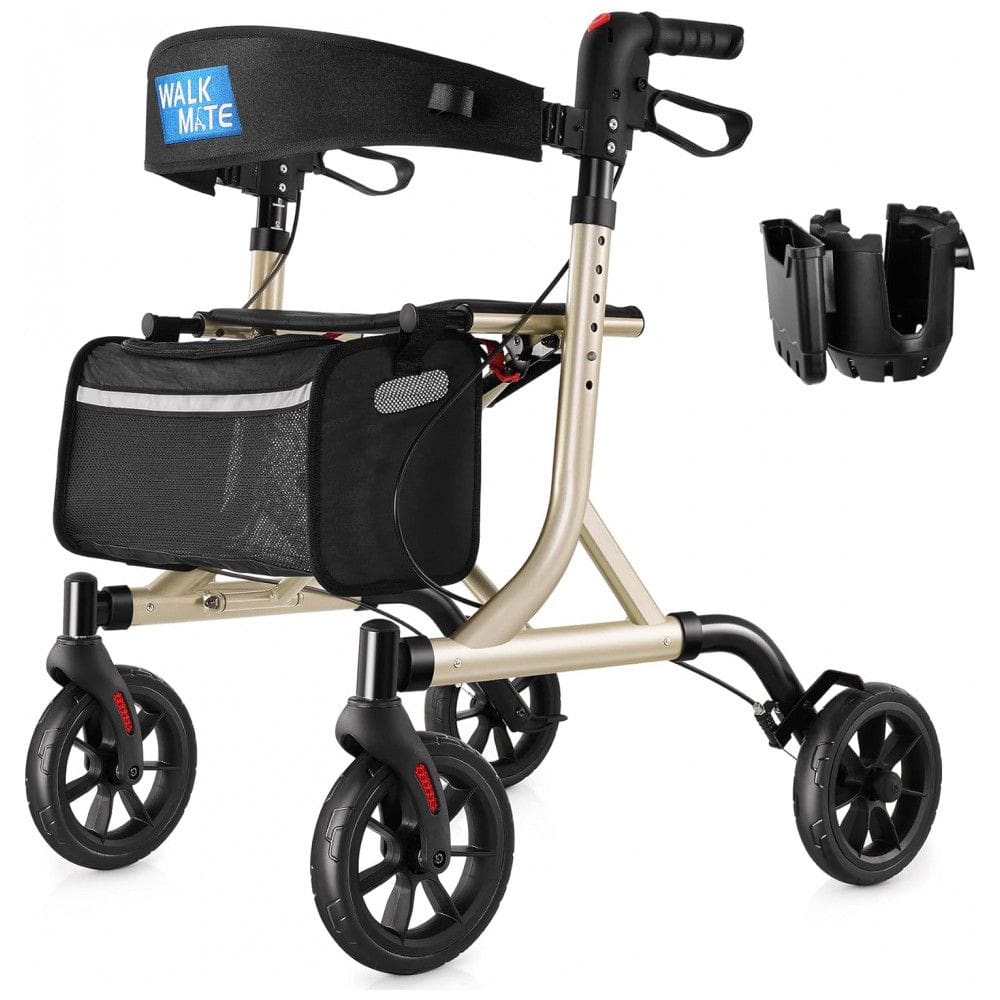 Andador para Idosos e Adultos com Encosto Acolchoado do Assento e Porta Copos, até 136 Quilos, WALK MATE, Dourado