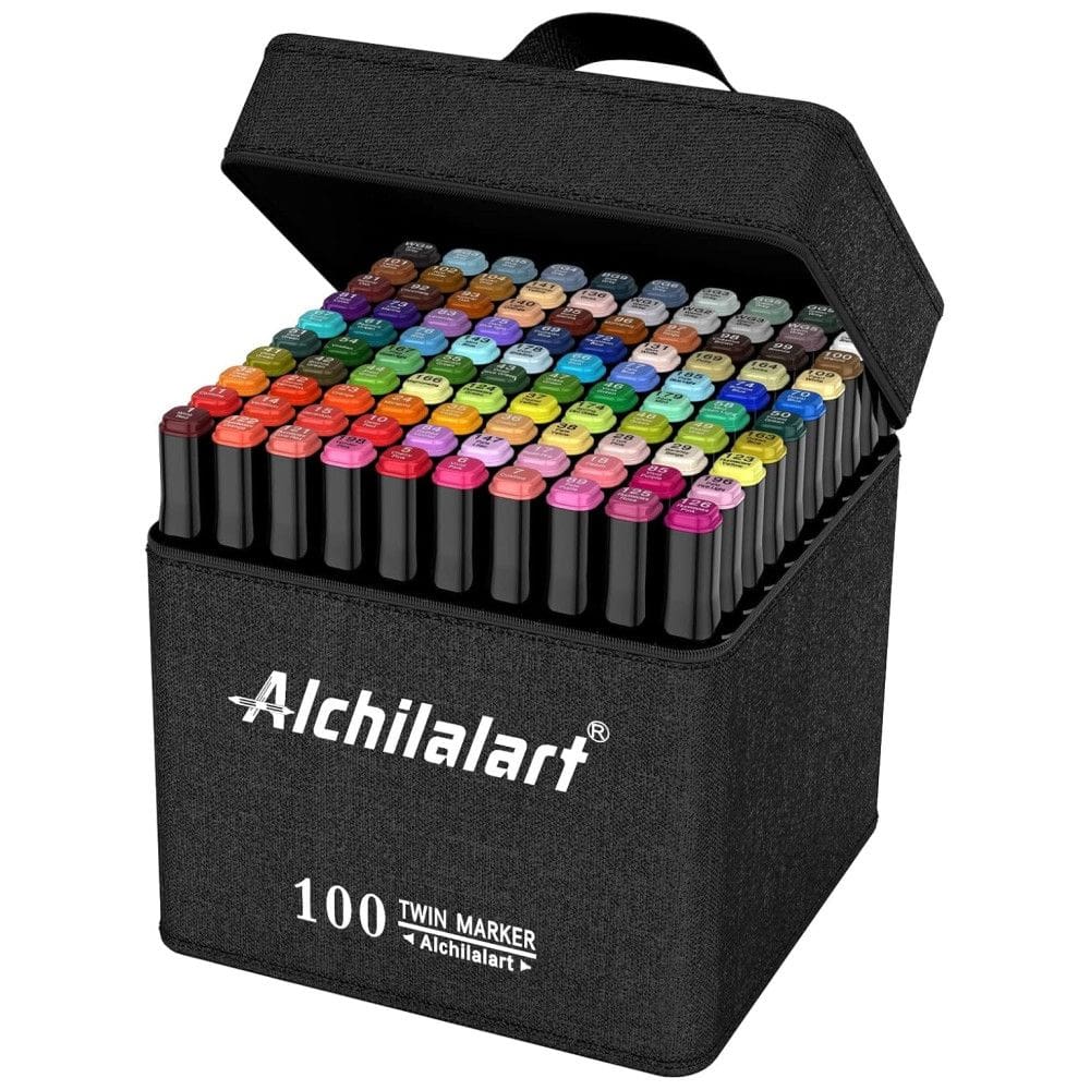 Conjunto de Canetas Artisticas 100 Cores de Ponta Dupla para Adultos e Crianças, Alchilalart