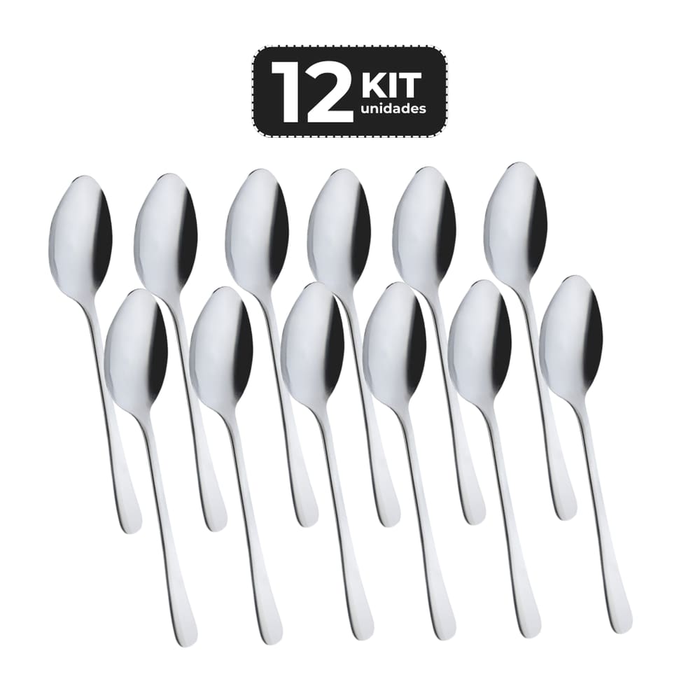 Kit 12 Colher De Mesa Inox Acabamento Brilho