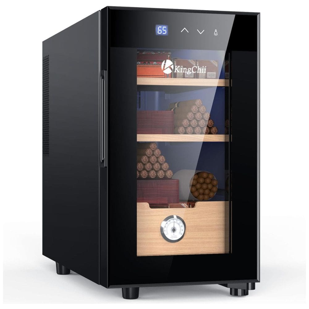 Umidor Elétrico para Charutos 23L com Prateleiras e Higrômetro, 110 Volts, KingChii, Preto