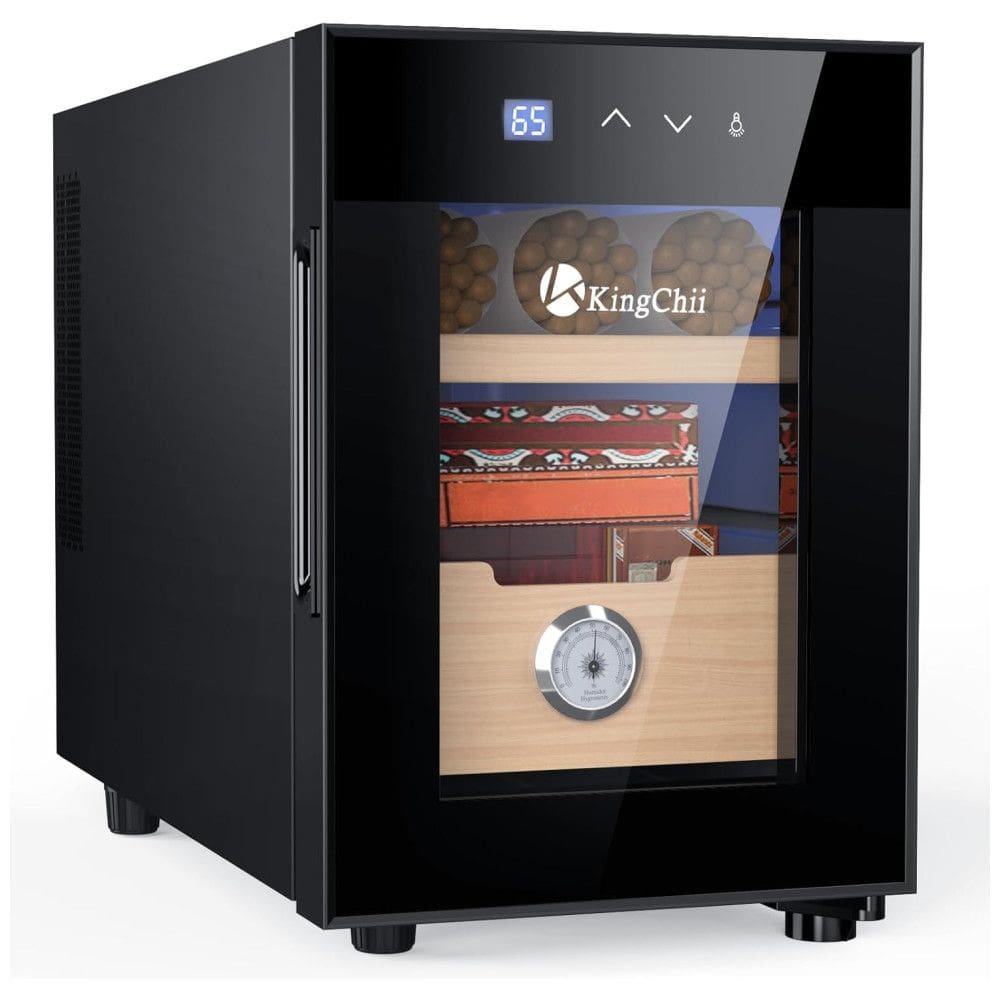 Umidor Elétrico para Charutos 16L com Prateleiras e Higrômetro, 110 Volts, KingChii, Preto