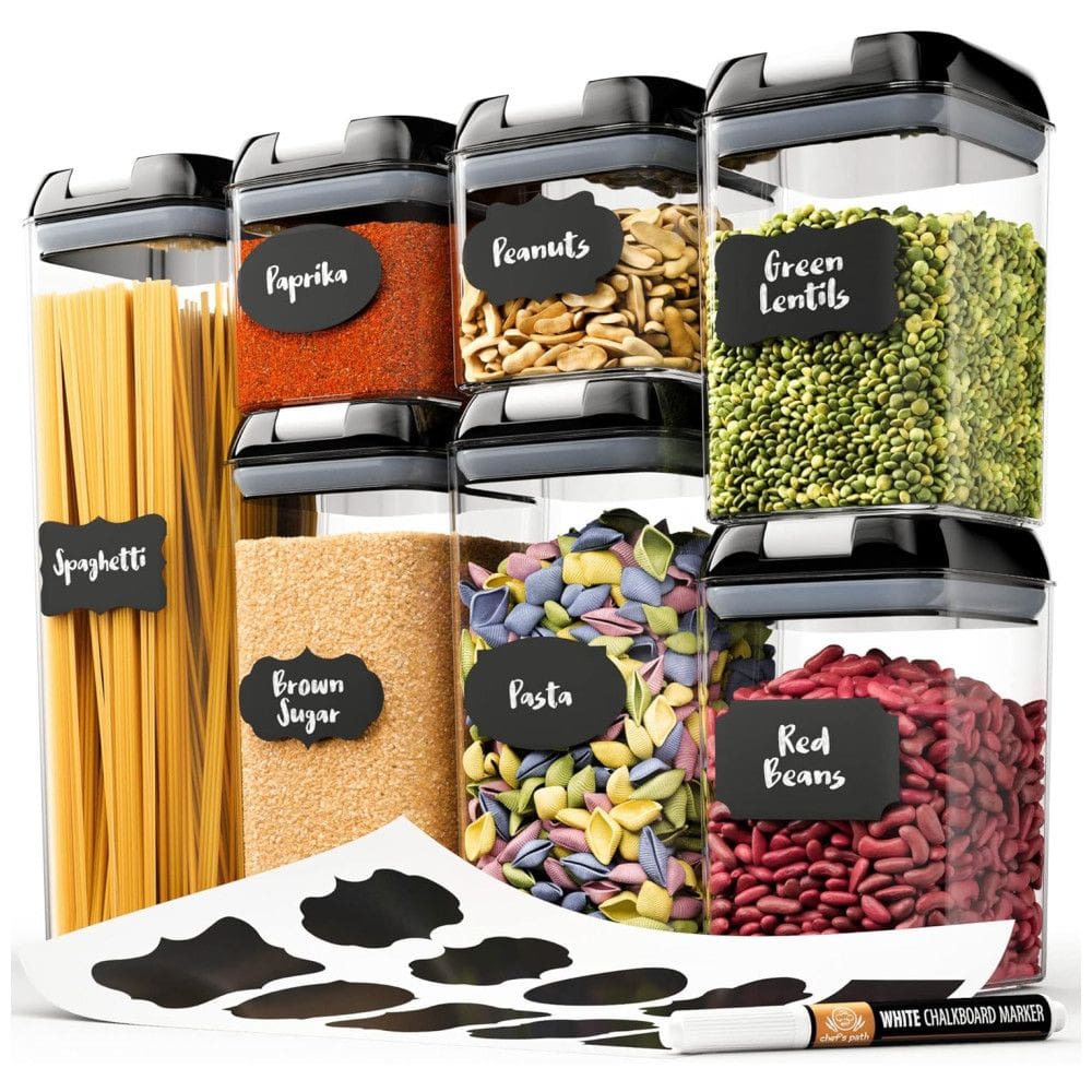 Potes Herméticos para Alimentos, 0.5, 2 L Quadrado, 7 Unidades, preto, CHEFS PATH, Preto