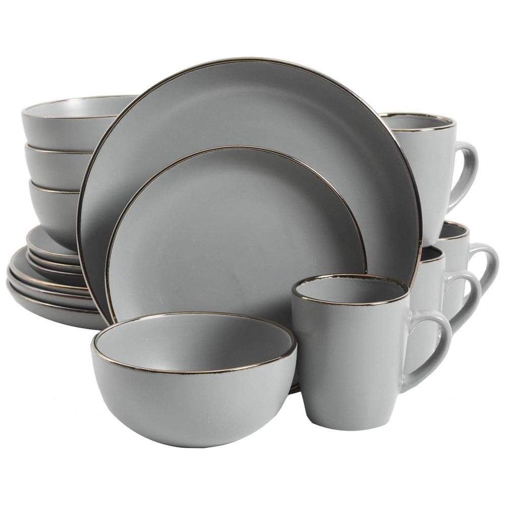 Aparelho de Jantar com 16 Peças em Cerâmica Stoneware Serve 4 Pessoas, Gibson Home Rockaway, Cinza