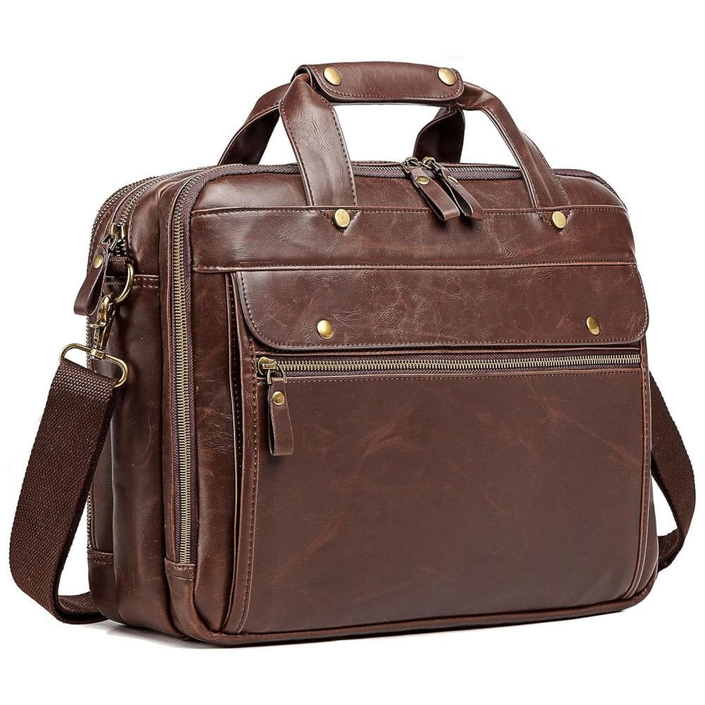 Retrô Bolsa, Pasta de Couro para Laptop, BOSIDU 2018, Marrom