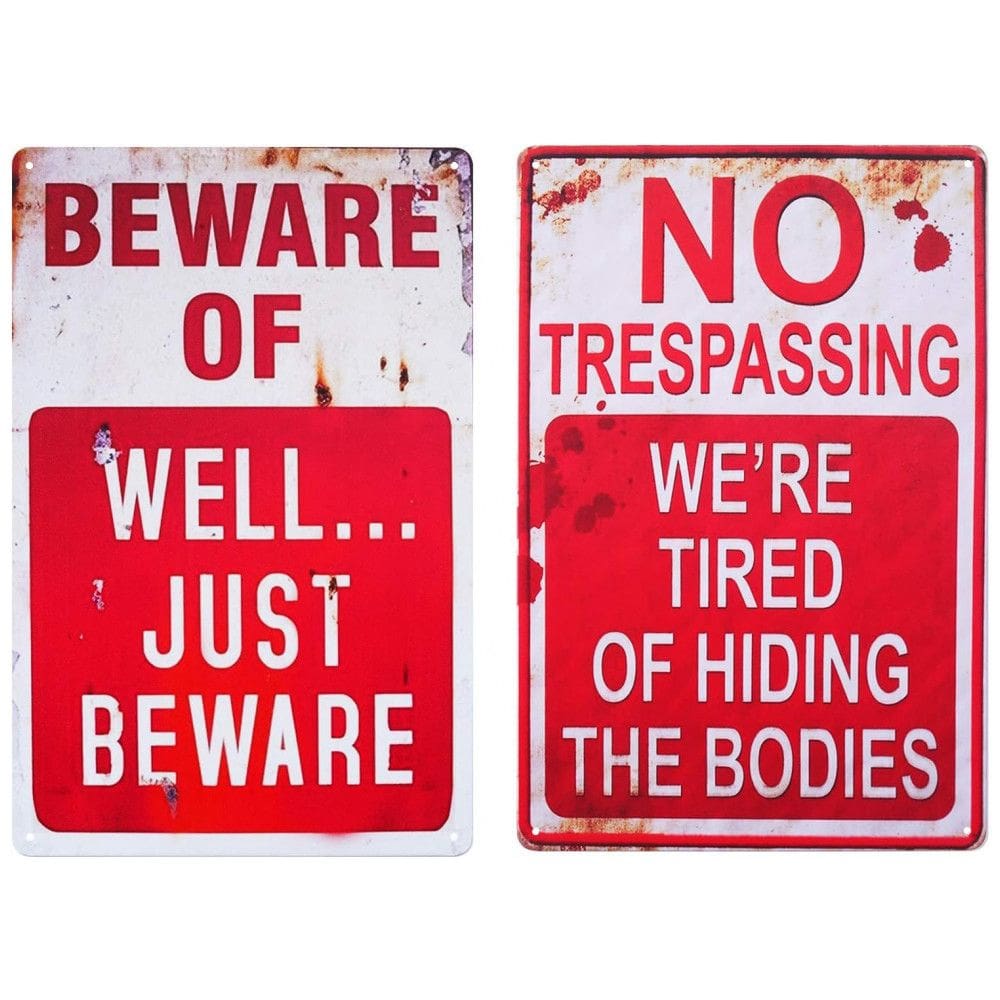 Kit de Placas com Avisos Aterrorizantes para Decoração de Halloween, 2 UN