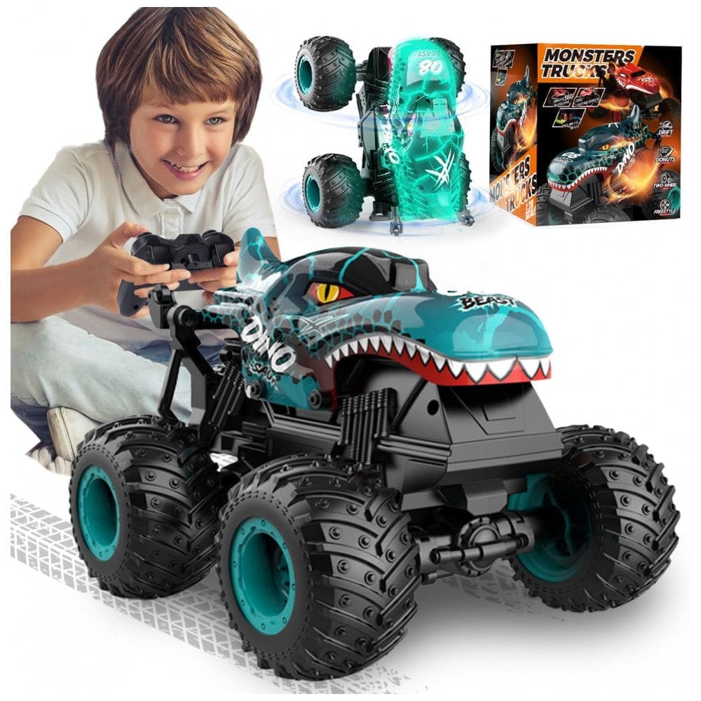 Caminhões Monstros para Meninos de 4-7 Anos: Controle Remoto 2.4Ghz, 120 Brinquedos de Dinossauro com Luz e Música, Caminhão RC