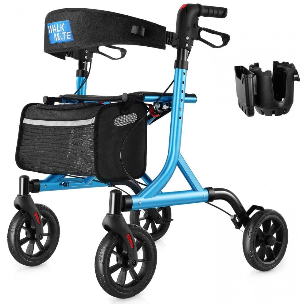 Andador para Idosos e Adultos com Encosto Acolchoado do Assento e Porta Copos, até 136 Quilos, WALK MATE, Azul