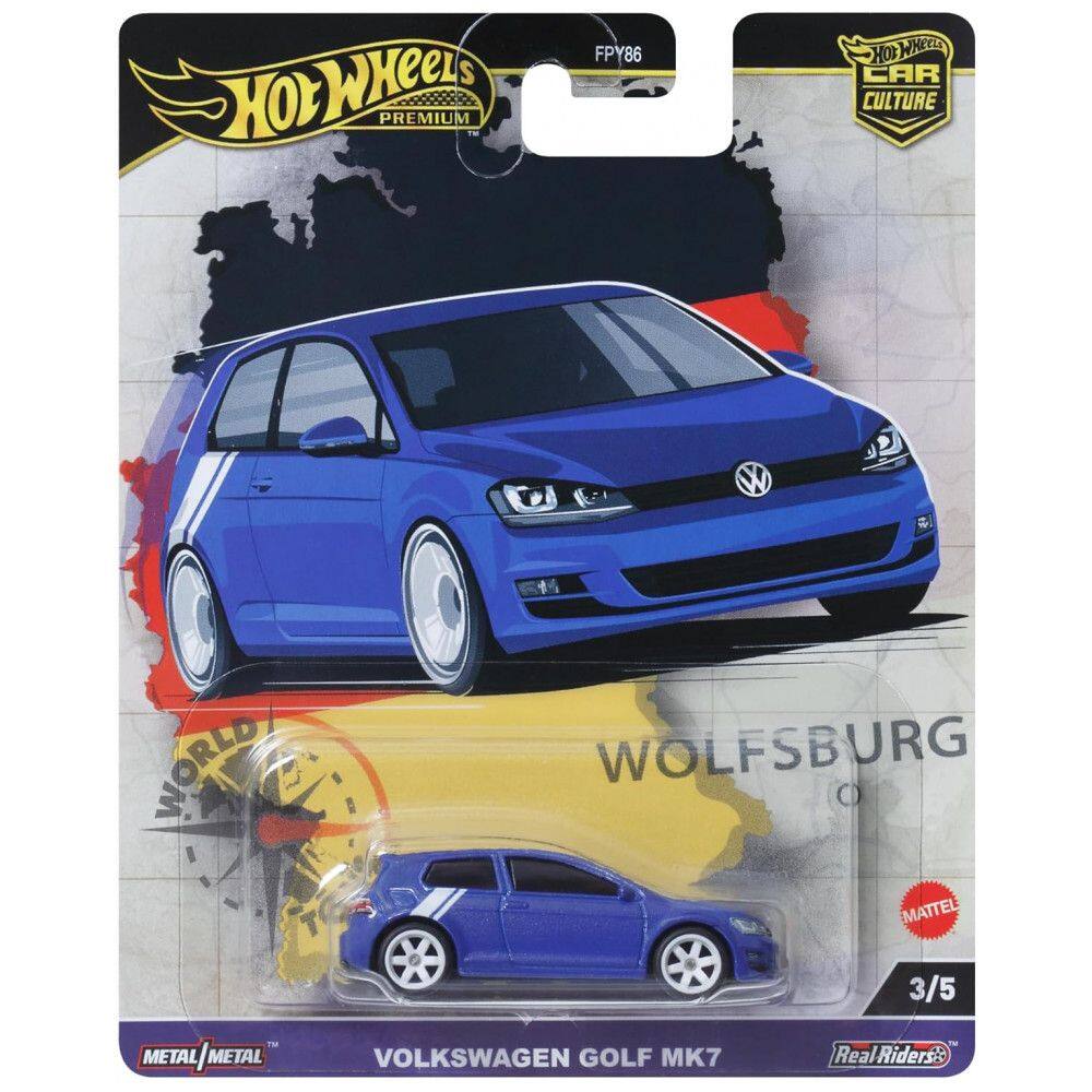 Carrinho de Brinquedo Colecionável Hot Wheels Premium Car Culture, Escala 1:64 DieCast Volkswagen Golf Mk 7, Veículo de Turismo Mundial
