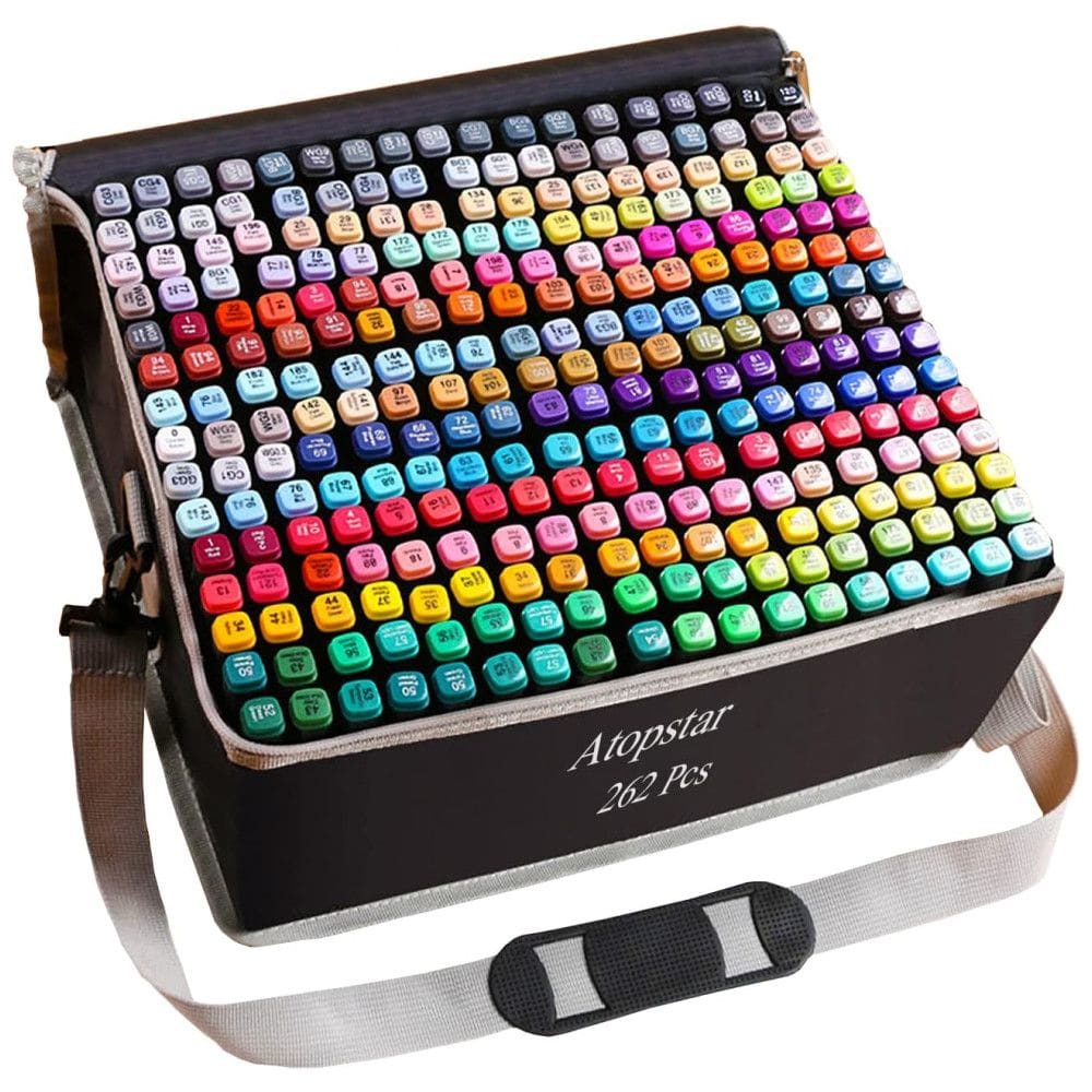 Conjunto de Canetas Artisticas 262 Cores de Ponta Dupla com Estojo para Adulto, ATOPSTAR