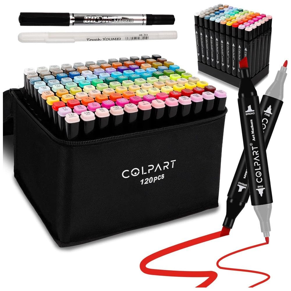 Conjunto de Canetas Artisticas 120 Cores com Suporte para Caneta e Estojo de Transporte para Adultos, Colpart