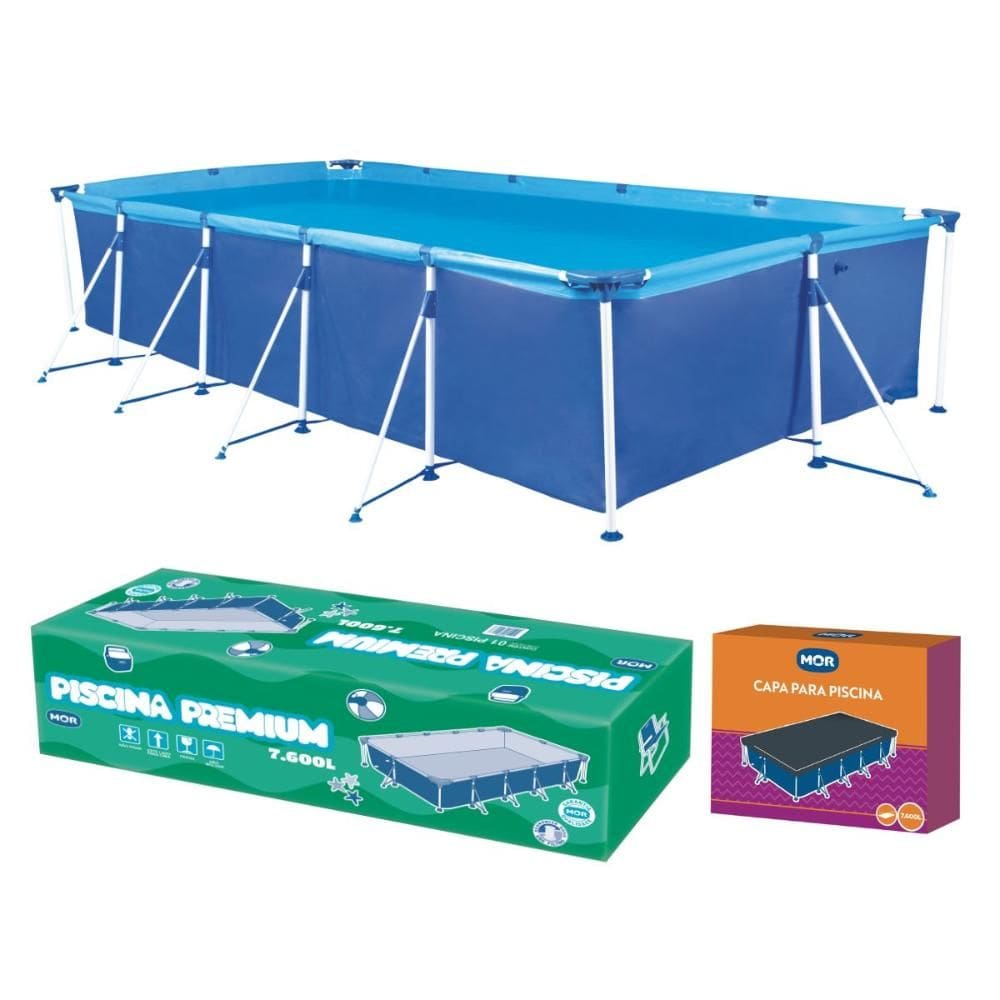 Piscina Retangular 7600 Litros Estruturada Premium com Capa Mor