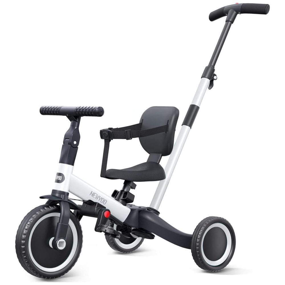 Triciclo Infantil 4 em 1 com Alça de Direção dos Pais e Pedais Removíveis para Crianças de 1 a 4 Anos, Newyoo TR007, Branco