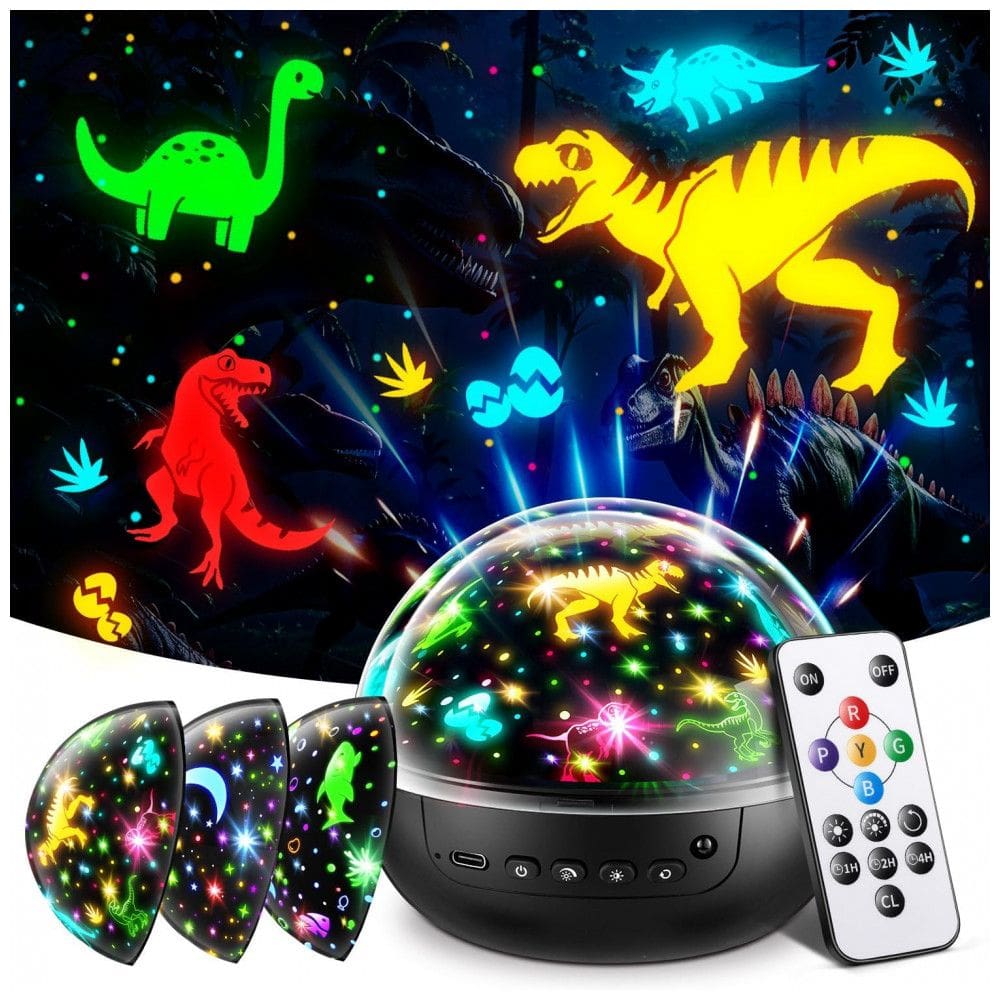 Brinquedo de Dinossauro para Crianças: 7 em 1 com 35 Estrelas, Projeção de 3 Filmes e 93 Efeitos, Controle Remoto, Temporizador,Staryou