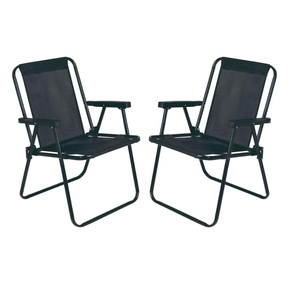 Kit 2 Cadeira de Praia Alta em Aço 110 kg Preta Mor