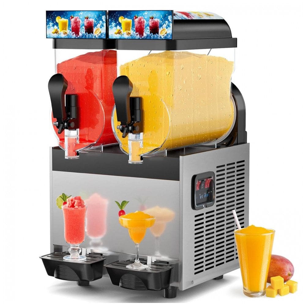 Máquina de Raspadinha Comercial, 2 Tanques de 15 Litros Cada, Máquina de Margarita Comercial com Luz LED Ideal para Bar, Restaurante, Festa