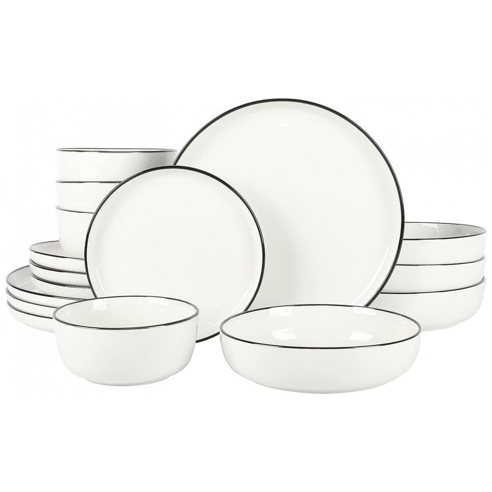 Aparelho de Jantar com 16 Peças em Porcelana, Borda Preta, Gibson Home Oslo, Branco