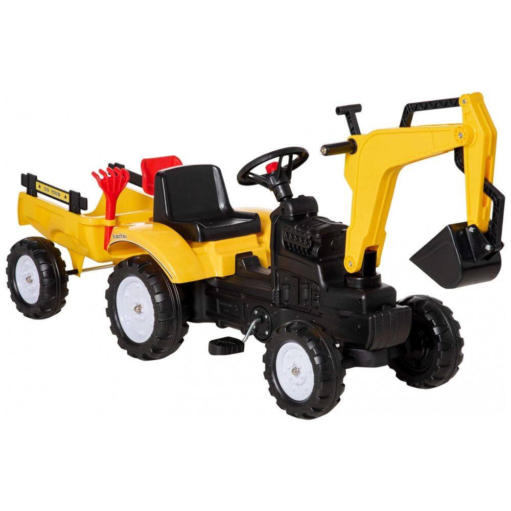 Escadeira Infantil com Buzina e Reboque Destacável, 6 Rodas, Aosom, Amarelo