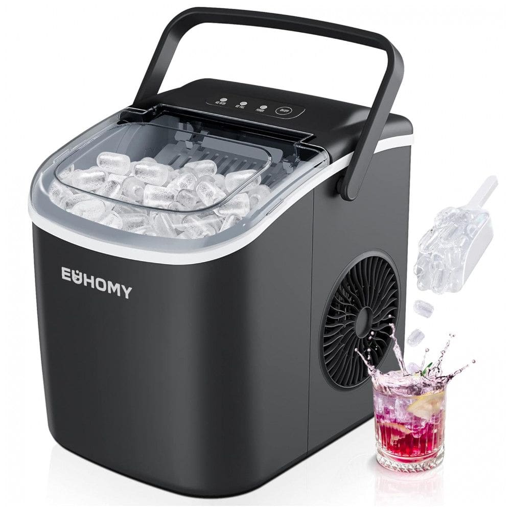 Máquina de Gelo até 11 kg em 24H Portátil com Limpeza Automática, 110V 170W, EUHOMY, Preta