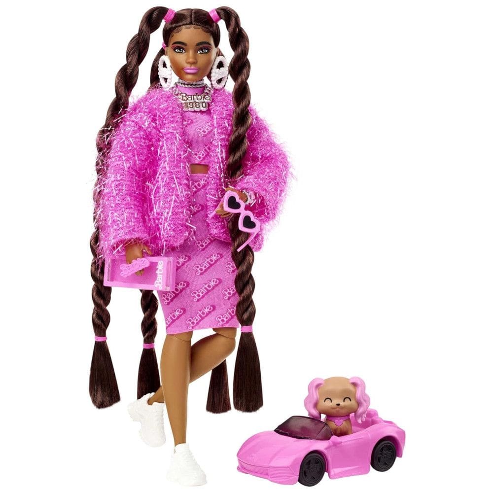 Boneca Barbie com Cabelo Longo, Conjunto Rosa e Cachorrinho, Rosa