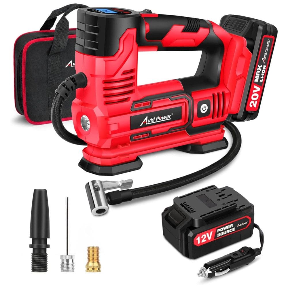 Compressor de Ar com Bateria Recarregável 20V 12V, 30PSI, AVID POWER ACAP334, Vermelho